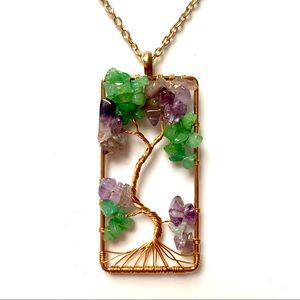 Copper/gold Tree of Life Stone Pendant Necklace
